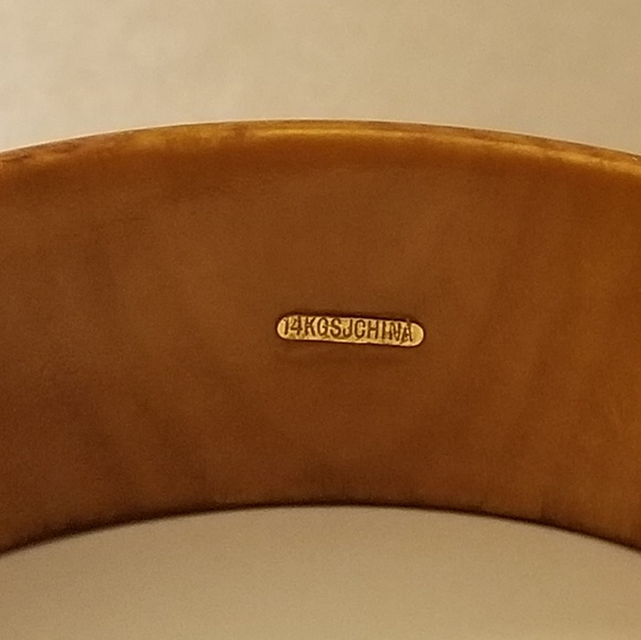 3 Wooden Bangles 14k Gold, Genuine Stones Inlayed - Picture 5 of 8